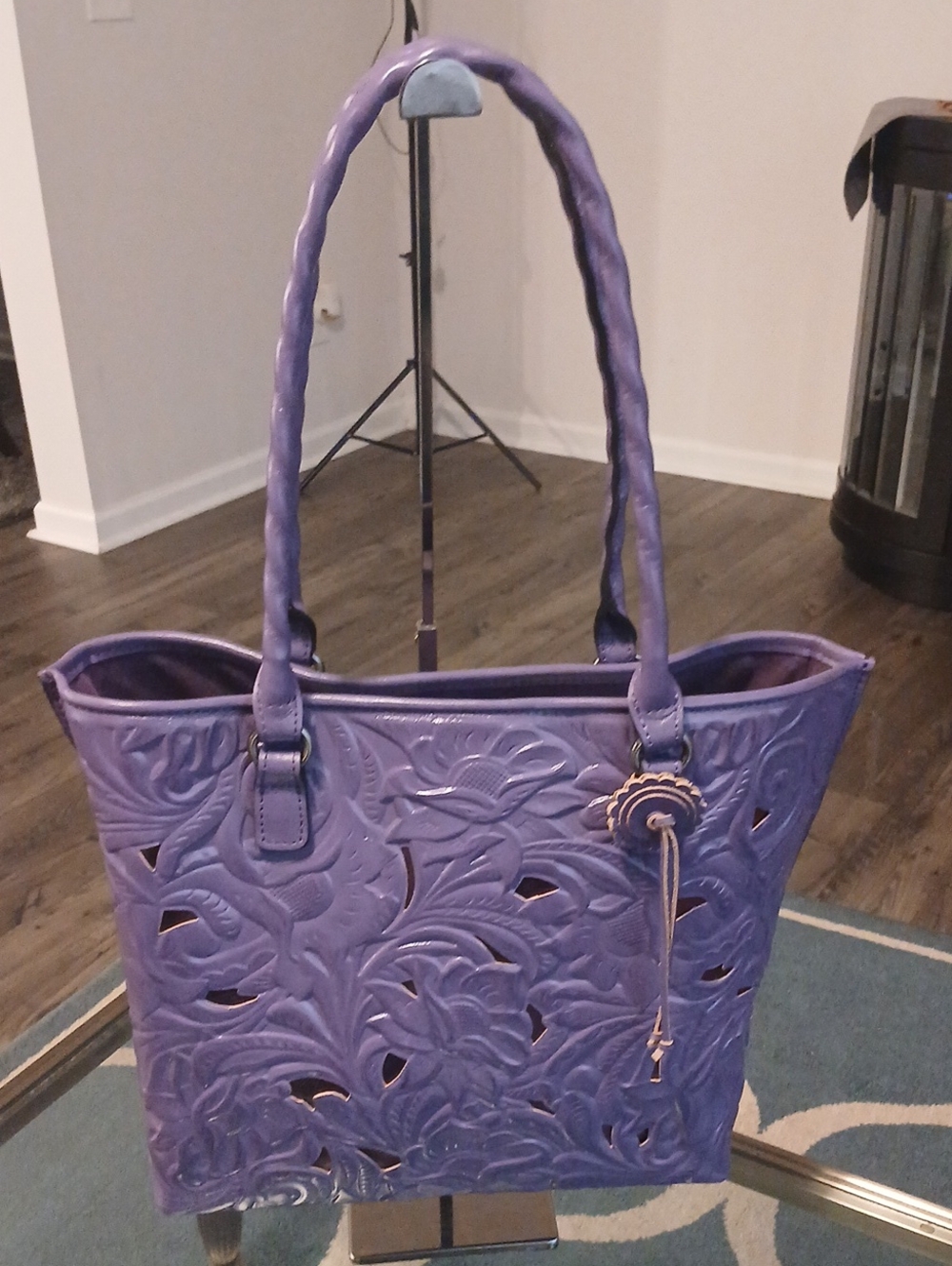 Patricia Nash Lavender Floral Cutout Tote
